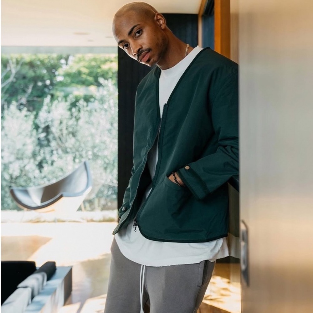 RICHIE LE‎ Green Nylon Half Zip Up V Neck Jacket Men XL Streetwear Outerwear